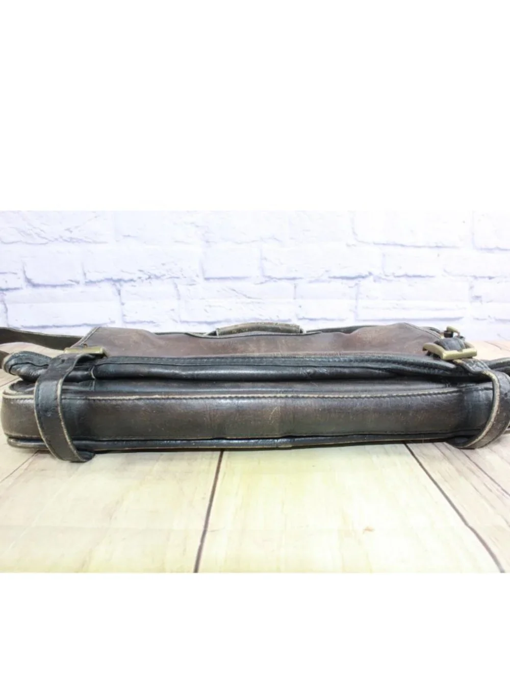 Vintage Brown Leather Messenger Laptop Briefcase Satchel Shoulder Bag 15x10